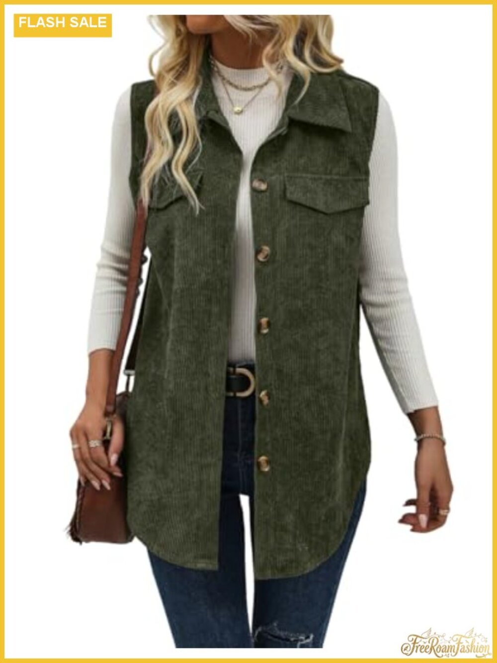 Women's Corduroy Vest Sleeveless Jacket Button Front Flap Pockets Fall Winter
